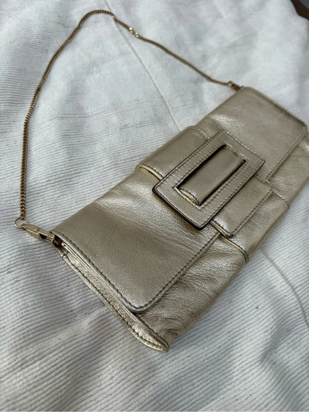 Max Mara Made in Italy Vintage Metallic Gold Chain-Strap Clutch